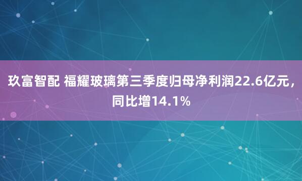 玖富智配 福耀玻璃第三季度归母净利润22.6亿元，同比增14.1%